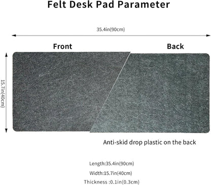 DAWNTREES Large Felt Desk Mat, 40''x16'' Full Keyboard and Mouse Pad for Office and Home, Computer Desk Mat for Desktop, Non-Slip Felt Desk Pad Protector