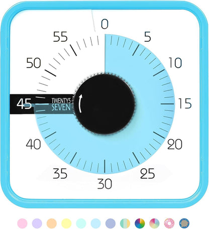 Visual Timer 7.5 inch; 60 Minute 1 Hour Countdown Timer for Kids Classroom Teaching Tool Home Office Meeting, Mechanical Countdown Clock for Exam Time Management Magnetic, Sky Blue with Colorful Disc