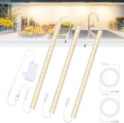 JUSJUBR 12-Inch Slim LED Under Cabinet Light with Memory Function, Warm White 3000K Dimmable USB Light Bar for Rooms