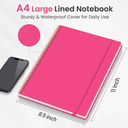 Taja Spiral Lined Notebook, 8.5"x11" Notebooks for Work, Large A4 Journal for Women & Men, College Ruled Journaling Notebook for Writing, Plastic Cover Spiral Journal, Purple