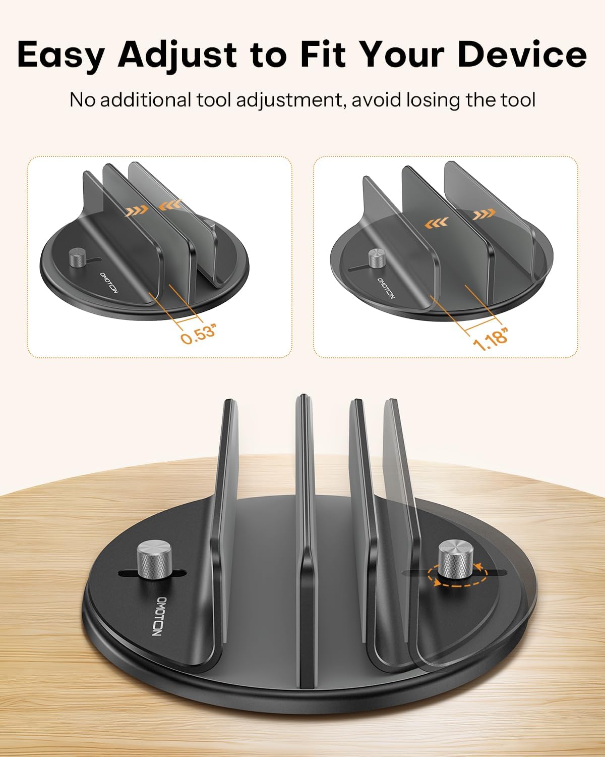 OMOTON VL04 360° Rotating Vertical Laptop Stand Holder, Aluminum Dual-Slot Desk Organizer for MacBook & iPad, Sides Knob Adjustment (No Lost Screws), Holds Laptop, Tablet & Keyboard, Fits up to 17.3"