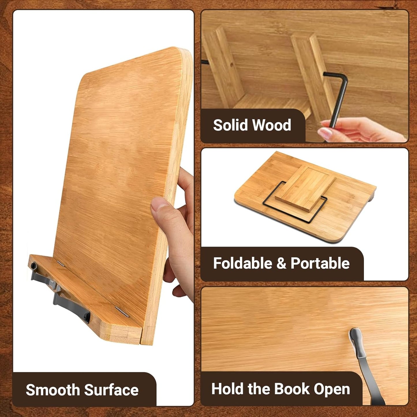 Adjustable Book Stand, Stable and Lightweight Wooden Textbook Holder Stand, Bible/Recipe/Pad/Reading/Cooking Book Tray
