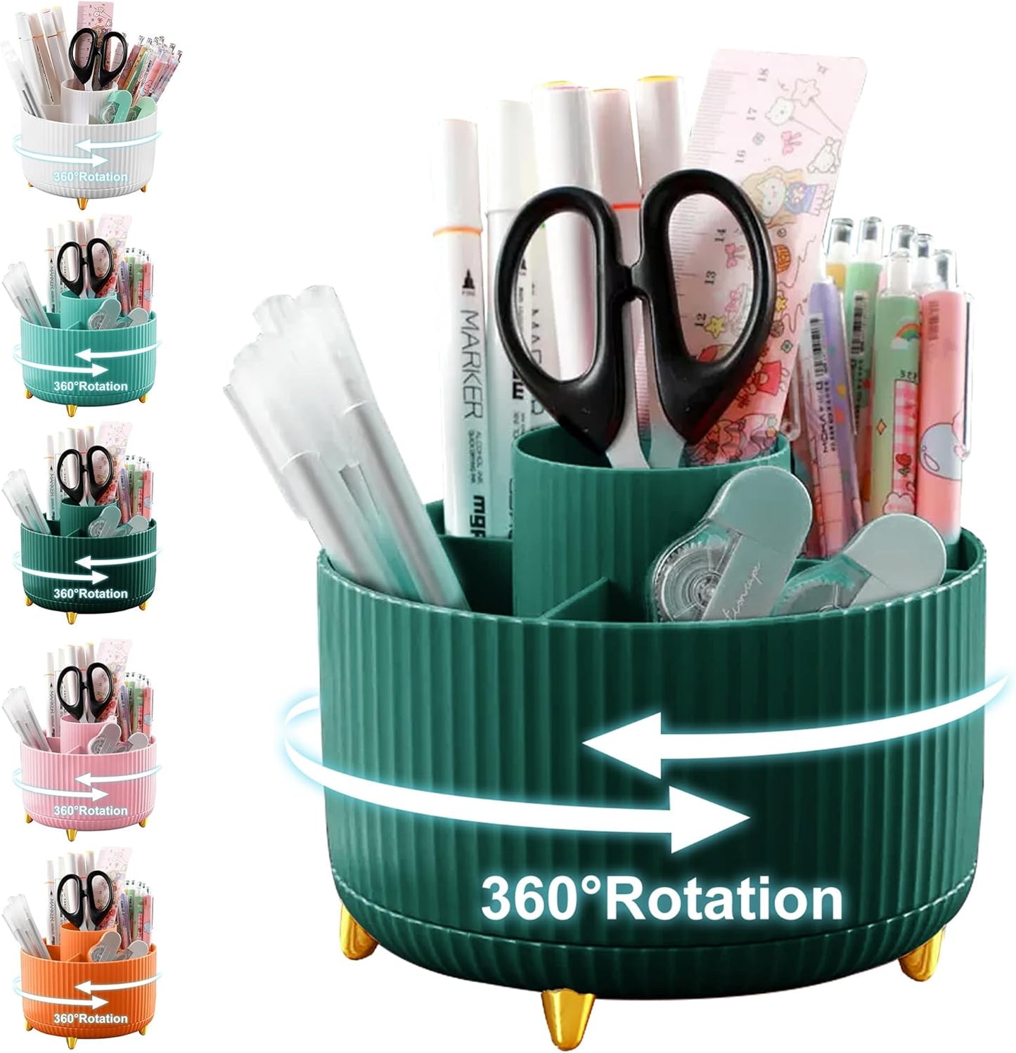 Cayxenful Pencil Holder For Desk,5 Slots 360°Degree Rotating Desk Organizers And Accessories,Desktop Storage Stationery Supplies Organizer, Cute Pencil Cup Pot For Office, School, Home (C-Blue)