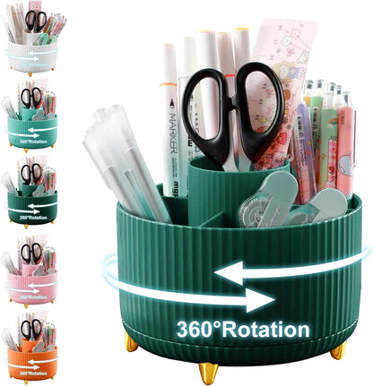 Cayxenful Pencil Holder For Desk,5 Slots 360°Degree Rotating Desk Organizers And Accessories,Desktop Storage Stationery Supplies Organizer, Cute Pencil Cup Pot For Office, School, Home (C-Blue)