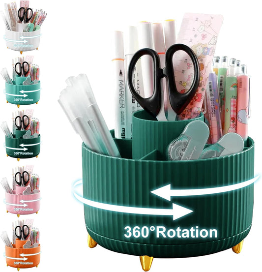 Cayxenful Pencil Holder For Desk,5 Slots 360°Degree Rotating Desk Organizers And Accessories,Desktop Storage Stationery Supplies Organizer, Cute Pencil Cup Pot For Office, School, Home (C-Blue)