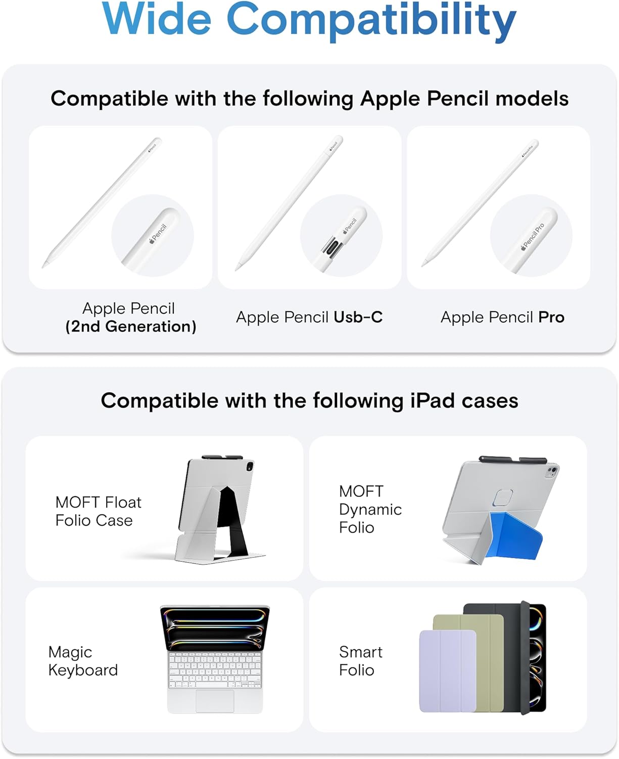 MOFT Pencil Holder for Apple Pencil Pro, Apple Pencil 2nd Generation, Compatible with Magic Keyboard, MOFT Dynamic Folio & Float Folio for iPad, Black
