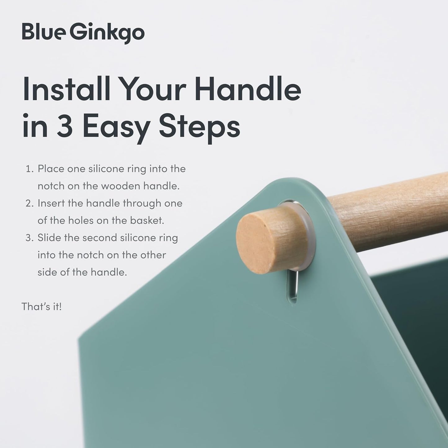 BLUE GINKGO Medium Storage Basket – Plastic Caddy with Wooden Handle for Office, Arts & Crafts, or Home Supplies (Gray)