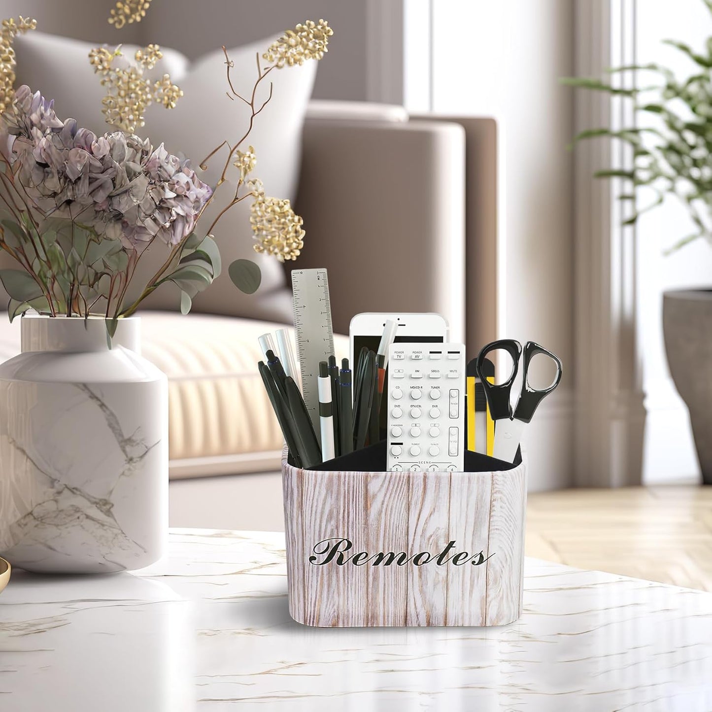 Round Leather Art Supply Organizer,Remote Control Holder,360 Degree Rotating,Multi-Functional Pencil Holder,4 Compartments Desktop Stationary Organizer(1-Fractal Flower) | Round - Colors A