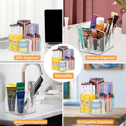 Rotating Pencil Holder for Desk, 5 Slots 360-Degree Spinning Acrylic Pen Holder for Desk, Marker Holder Caddy Art Supply Organizer Pen Organizer for Office Home School