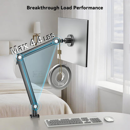 Portable Monitor Stand Large Clamp - Heavy Duty Aluminum Body supports up to 4.4 lbs 16" 17.3" 18.5 inch 360° Rotating Base Swivel Foldable Desk Stand for iPad Holder Tablet Mount for Kitchen/Travel
