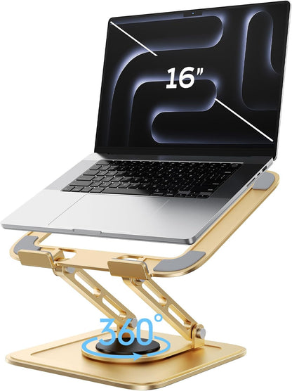 LOXP Adjustable Laptop Stand, Computer Stand with 360 Rotating Base, Ergonomic Laptop Riser Mount for Desk Foldable Protable Computer Desk Fits with MacBook Pro Air (10-16") - Pink
