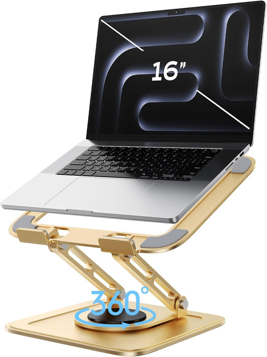 LOXP Adjustable Laptop Stand, Computer Stand with 360 Rotating Base, Ergonomic Laptop Riser Mount for Desk Foldable Protable Computer Desk Fits with MacBook Pro Air (10-16") - Pink