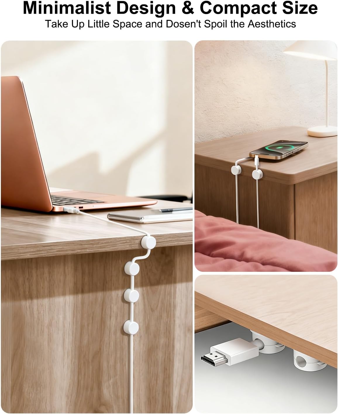 OneLeaf 12 Pack 360° Rotatable Spring Cable Clips[1s Lock], Adhesive Cord Holder for Nightstand, Phone Charger Cord Holder for Desk Home Office Car Game Station