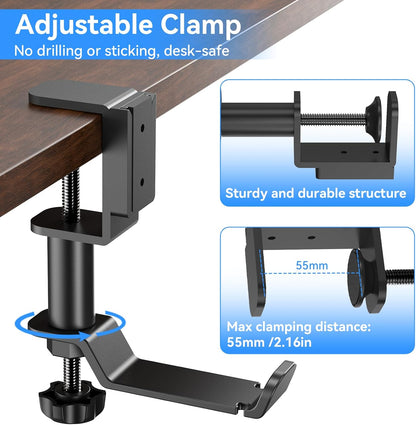 4 in 1 Desk Cup Holder with Storage - Clamp on Under Desk Headphone Hanger - Detachable Pen Cup Holder Desktop Storage for Desktop Attachments Accessories