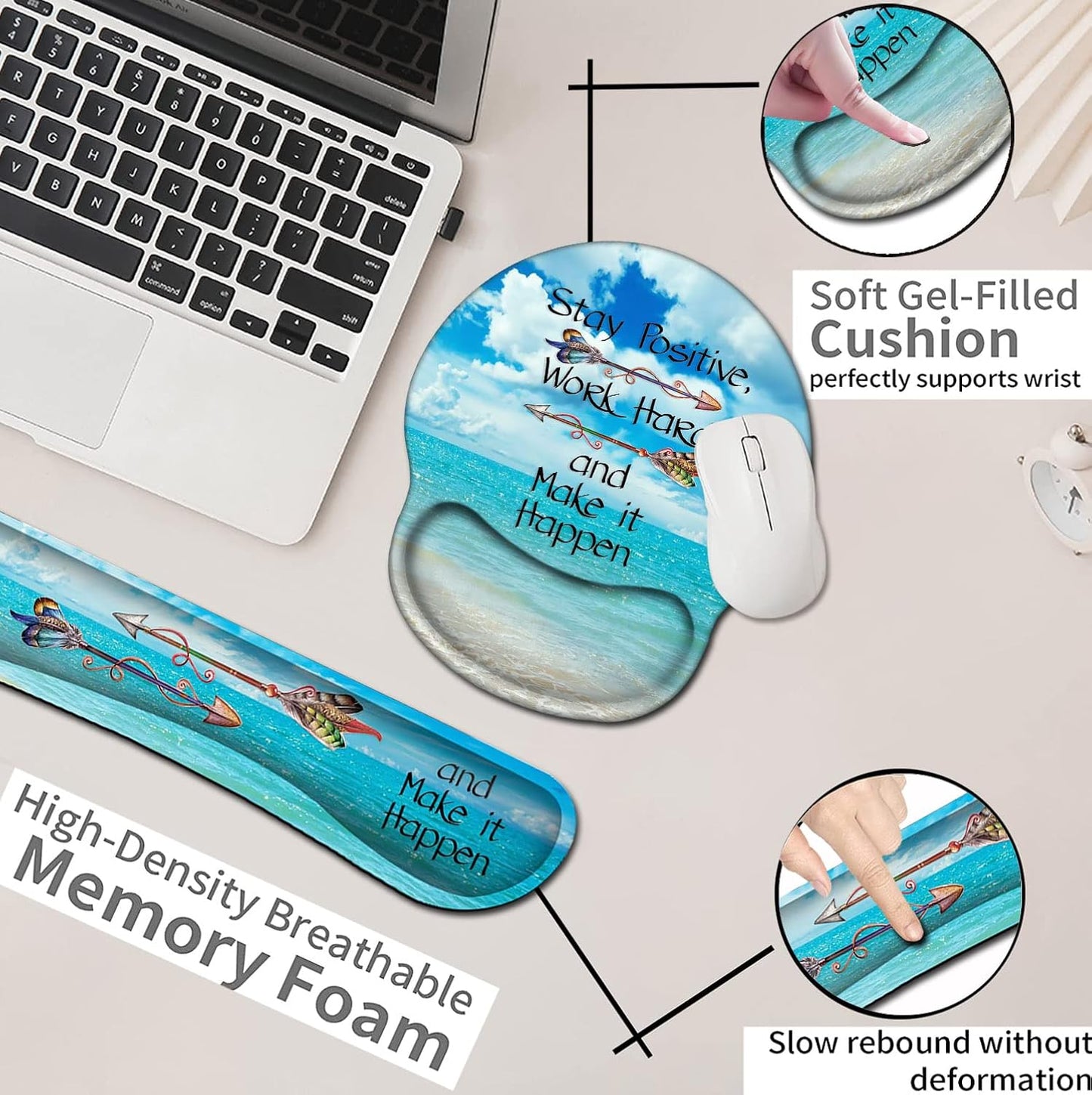 Mouse Pad with Wrist Support, Ergonomic Gel Mouse Pad Beautiful Flowers,Pink Hyacinths on Wood Panel，Non-Slip Durable, Memory Foam Keyboard Wrist Rest, Suitable for Office Typing Games
