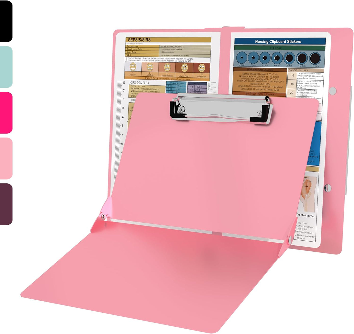 Nursing Clipboard with Nursing and Medical Edition Cheat Sheets Nursing School Essentials - Aluminum Foldable Nurse Clip Boards Essential Accessory for Efficient Patient Care (Mint)