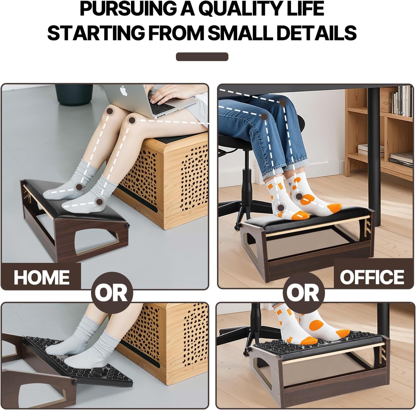 Ergonomic Foot Rest, 4 Adjustable Height Foot Stool,Footrest Under Desk， Soft Cushions,Foot Rest Office,Improving Posture, Promoting Blood Circulation（Natural）