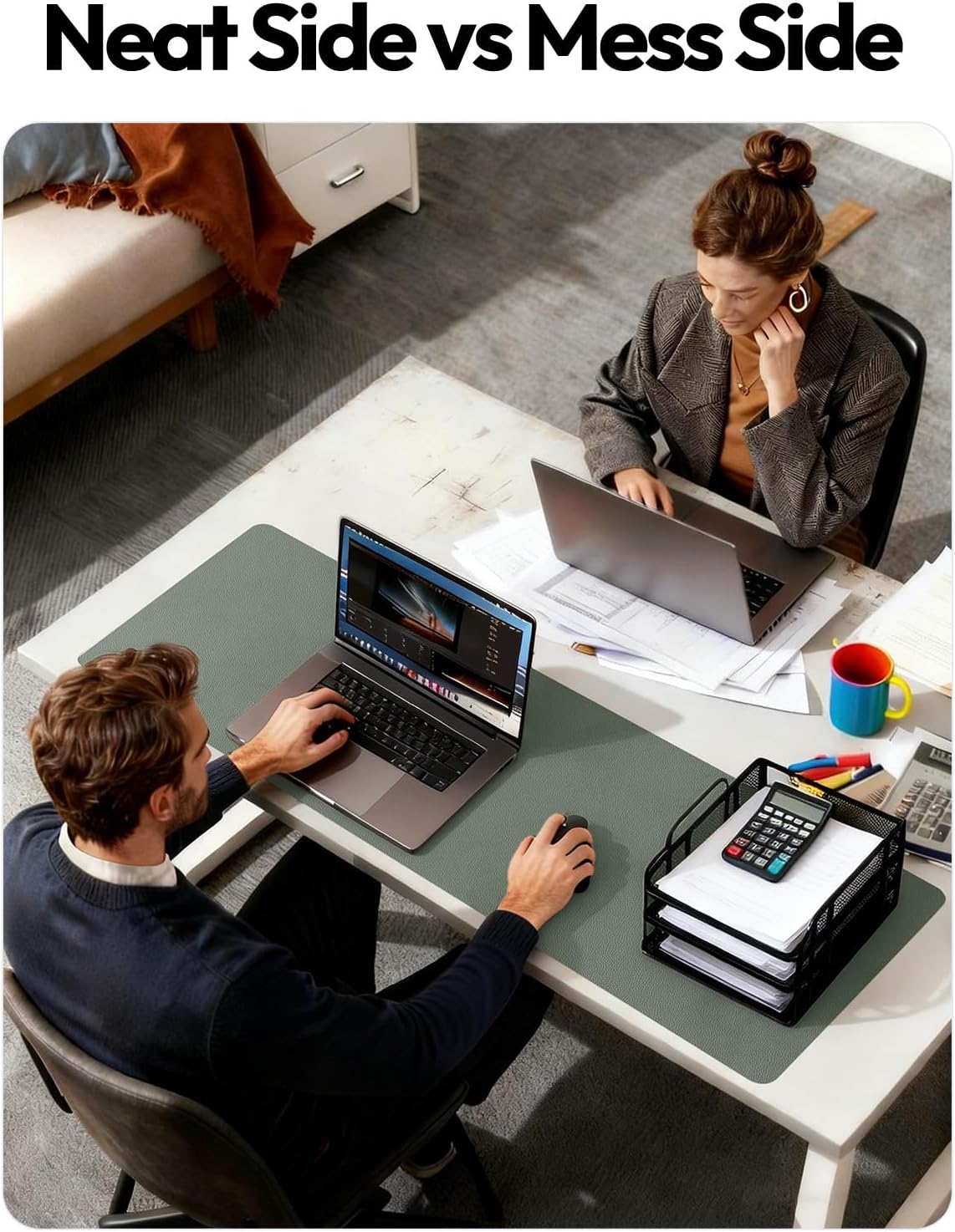 YSAGi Large Extended PU Leather Desk Pad Protector – Non-Slip Waterproof Desk Mat for Office & Home, Easy Clean Mouse Pad & Laptop Writing Blotter 35.4"x17" Black - Colors A