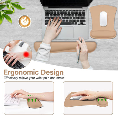 MOSISO Wrist Rest Support for Mouse Pad & Keyboard Set, Ergonomic Mousepad Non-Slip Base Home/Office Pain Relief & Easy Typing Cushion with Neoprene Cloth & Raised Memory Foam, Black