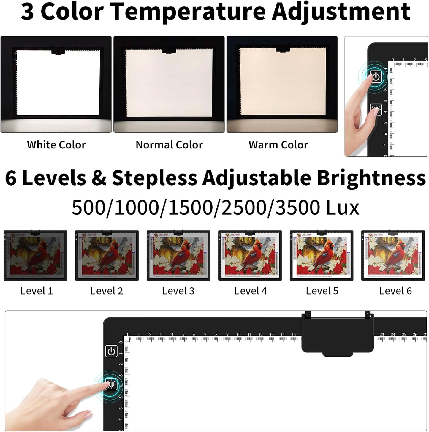 HIUKCOLED Rechargeable A4 Light Pad, Battery Powered Light Board with Carry Bag, Built-in Top Clip＆Stand, Stepless Dimmable＆6-Level Brightness Adjustable, Wireless LED Tracing Box for Weeing Vinyl