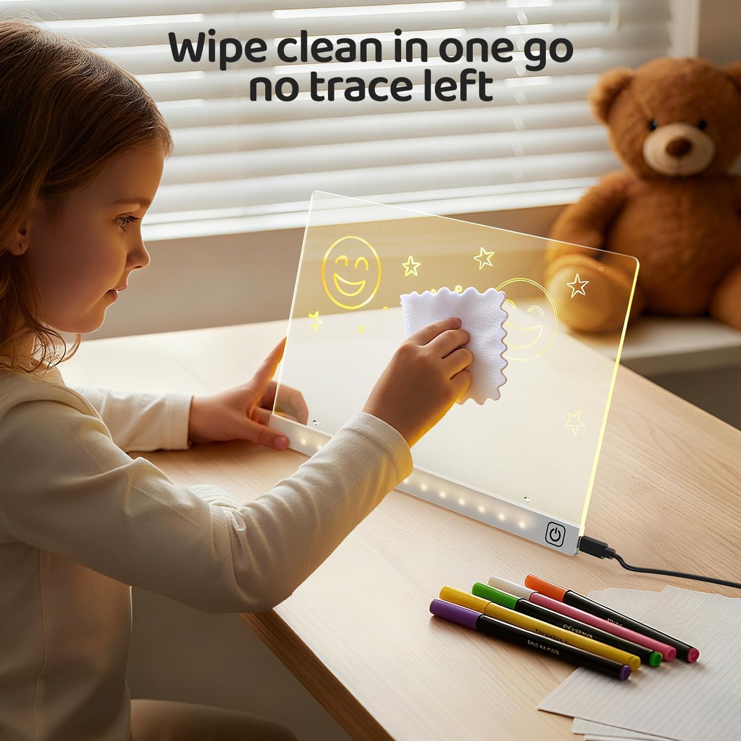 LED Drawing Board with 7 Colors & 3 Light Modes - Glow Doodle Board, Includes 7 Markers + Tracing Book, Dry Erase Note Boards, Halloween Christmas Birthday Gifts for Kids (7.9"x11.8")