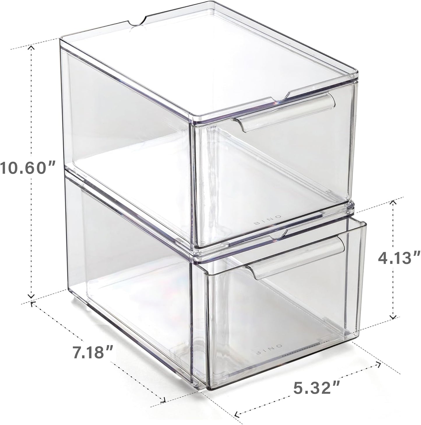 BINO | Clear Stackable Storage Drawers, Small - 3 Pack | Clear Storage Drawers with Built-In Handles | Durable Plastic Organizer Drawer | Modular Stackable Drawer Acrylic Organizer