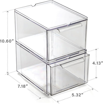 BINO | Clear Stackable Storage Drawers, Small - 3 Pack | Clear Storage Drawers with Built-In Handles | Durable Plastic Organizer Drawer | Modular Stackable Drawer Acrylic Organizer