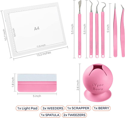 iVyne Complete Set Rechargeable A4 Light Pad, Weeding Tools for Vinyl, Scrap Collector for Cricut and Silhouette Machines for Every Tracing, Drawing Projects (Green)