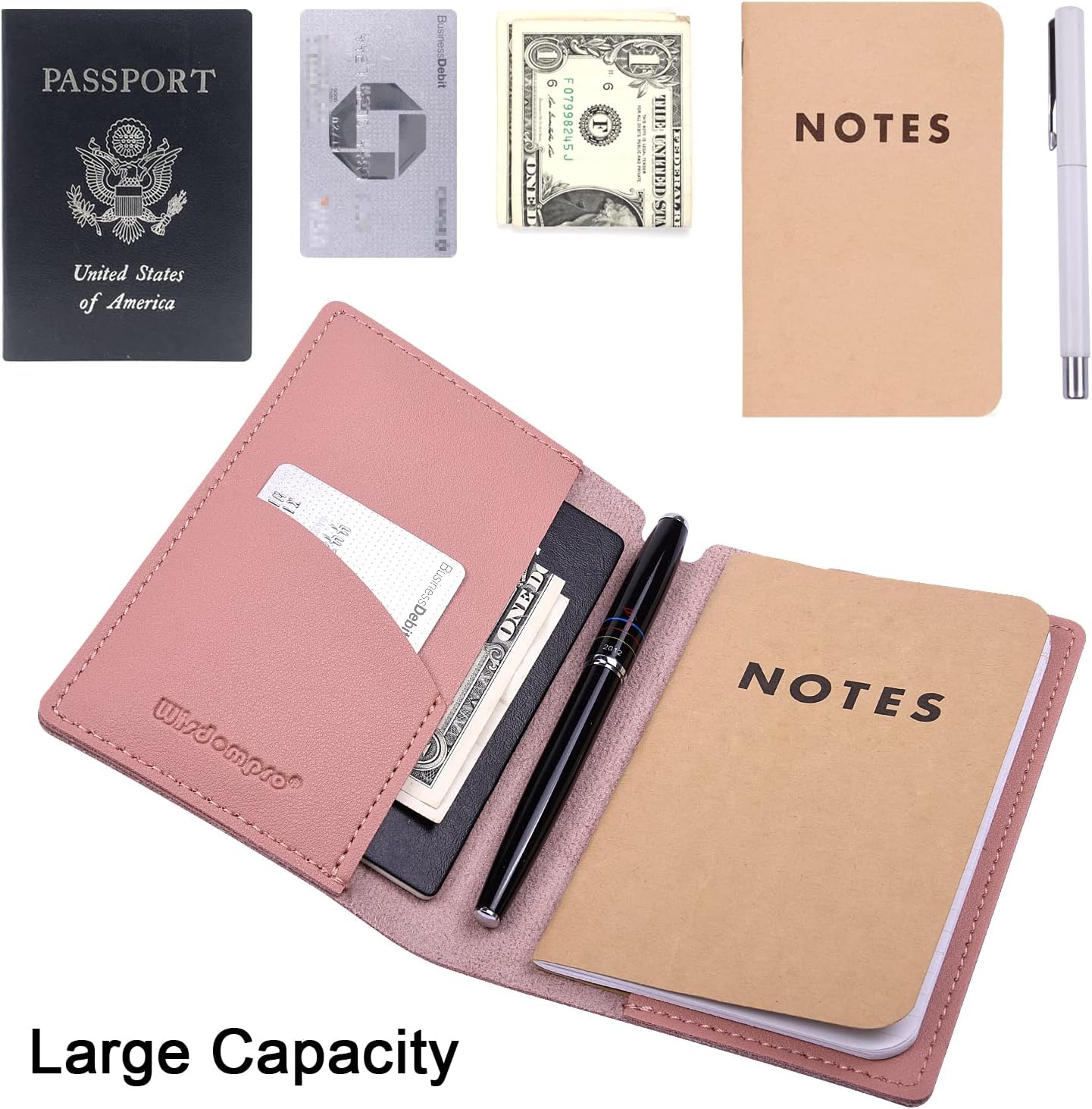 Wisdompro Journal Cover, 2 Pack PU Leather Notebook Cover for Field Notes, or other 3.5" x 5.5" Pocket Notebooks - Black