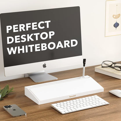 SpaceAid Bamboo Desktop Whiteboard with Organizer Box, Office Desk Dry Erase White Board Holder, Computer Keyboard Stand Pad for Office Supplies Storage (White)