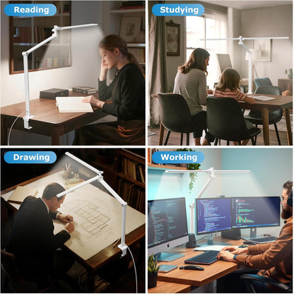 Airlonv LED Desk Lamp for Office Home, Eye-Caring Desk Light with Stepless Dimming Adjustable Flexible Gooseneck, 10W USB Adapter Desk Lamp with Clamp for Reading, Study, Workbench (Black)