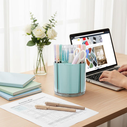 Comix 360° Rotating Pen Holder for Desk, Cute Pencil Holder Pen Organizer, Green Acrylic Pencil Cup Caddy with 5 Slots for Home School Office Supplies