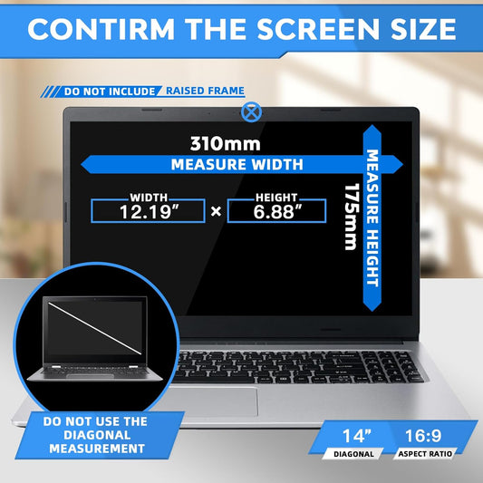 ZOEGAA 14 Inch Laptop Privacy Screen Filter, for 16:10 Widescreen Monitors -Dell HP Acer Samsung Lenovo ASUS Toshiba, Removable Privacy Screen Anti-Peeping, Anti Blue Light Blocking and Anti Glare