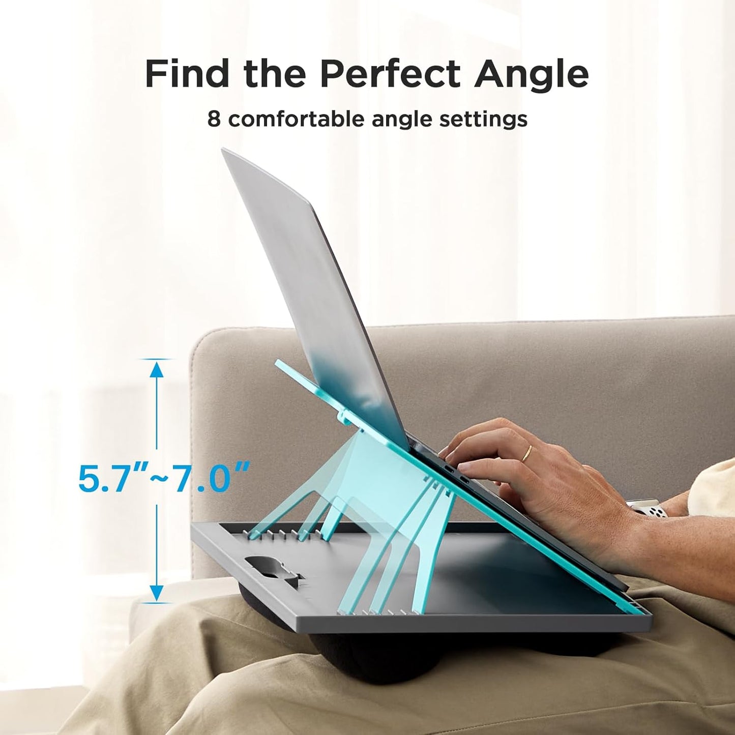 HUANUO Laptop Desk, Portable Laptop Stand Fits Up to 15.6 Inch Laptops, Adjustable with 8 Angles Lap Desks for Adults - Dual Cushion Desk for Sofa, Bed, Car or Work Table