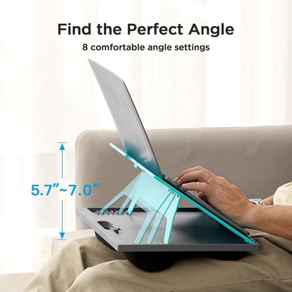 HUANUO Laptop Desk, Portable Laptop Stand Fits Up to 15.6 Inch Laptops, Adjustable with 8 Angles Lap Desks for Adults - Dual Cushion Desk for Sofa, Bed, Car or Work Table