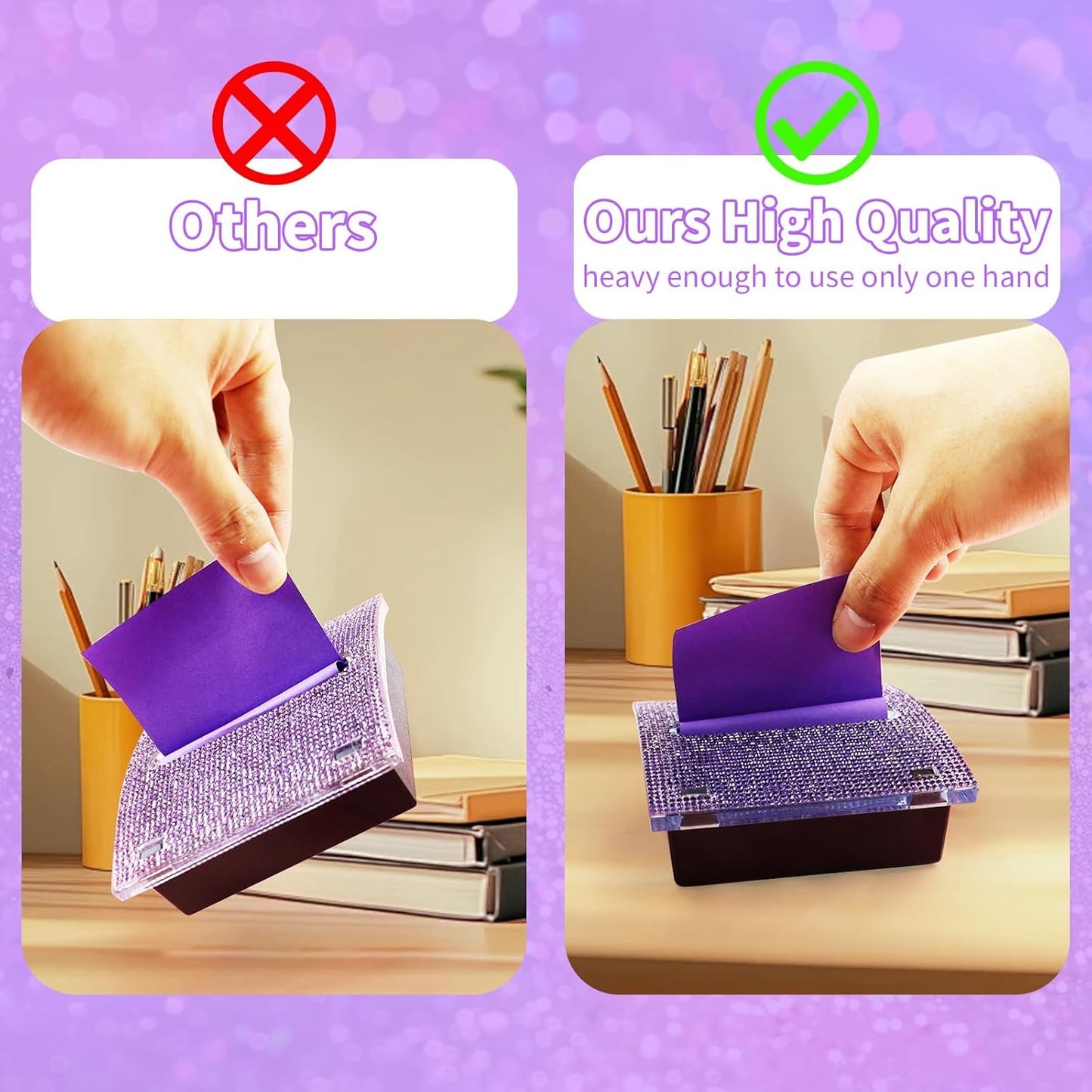 Rhinestone Self Sticky Note Holder Post it Note Dispenser Pop-Up Sticky Notes Dispenser 4 x 4 inch Post it Dispenser for Office Desk Accessories(Pink)