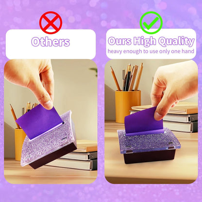 Rhinestone Self Sticky Note Holder Post it Note Dispenser Pop-Up Sticky Notes Dispenser 4 x 4 inch Post it Dispenser for Office Desk Accessories(Pink)