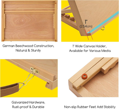 MEEDEN Extra Large(20"x 30") Wooden Tabletop Easel for Painting, 5-Position Adjustable Drawing & Sketching Board, Portable Beechwood Desktop Art Easel Stand for Adults, Artists, Beginners & Student