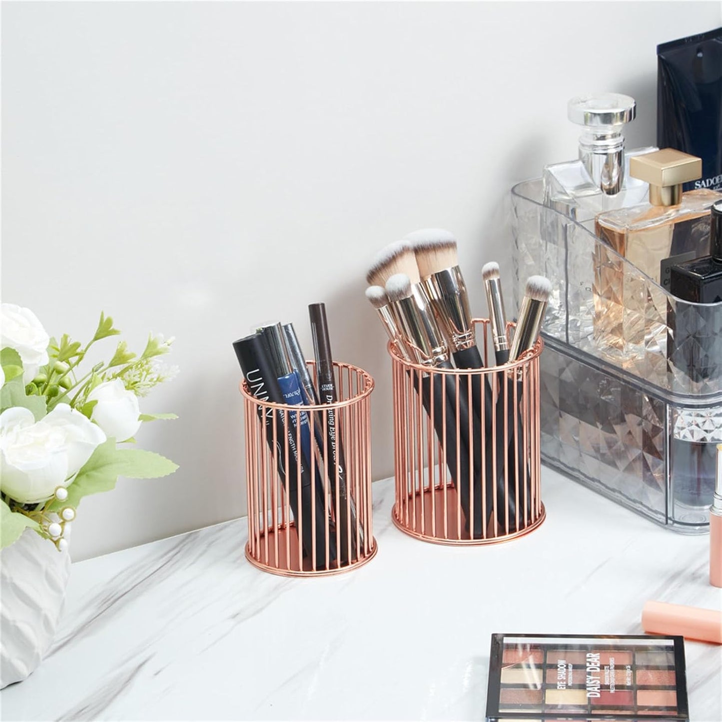 2 Sets Metal Pen Holder for Desk,Makeup Brushes Cup Holder, Pencil Holders, Pen cup, Home and Office Organizer, Black