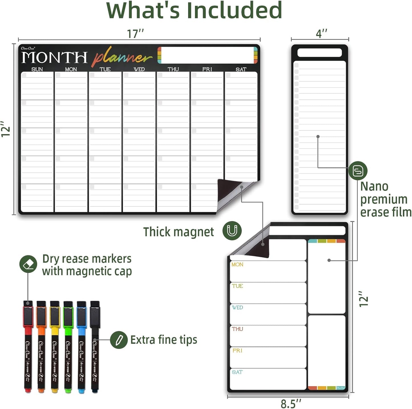 Magnetic Dry Erase List Board - 4"x12" Multifunctional List Board for Fridge - 6 Extra Fine Point Markers Included - Shipped Flat