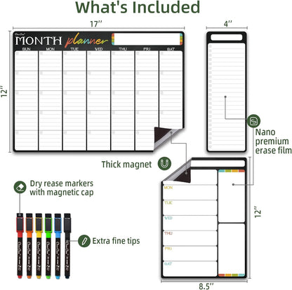 Magnetic Dry Erase List Board - 4"x12" Multifunctional List Board for Fridge - 6 Extra Fine Point Markers Included - Shipped Flat
