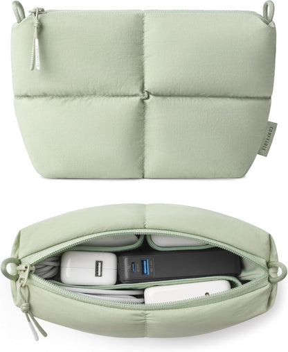 Comfyable Puffy Electronics Organizer Travel Case, Cute Tech Pouch for Women Men, Cable Storage Bag for Charger, Phone, Power Bank, Cord, Compact Tech Accessories Pouch, Rice