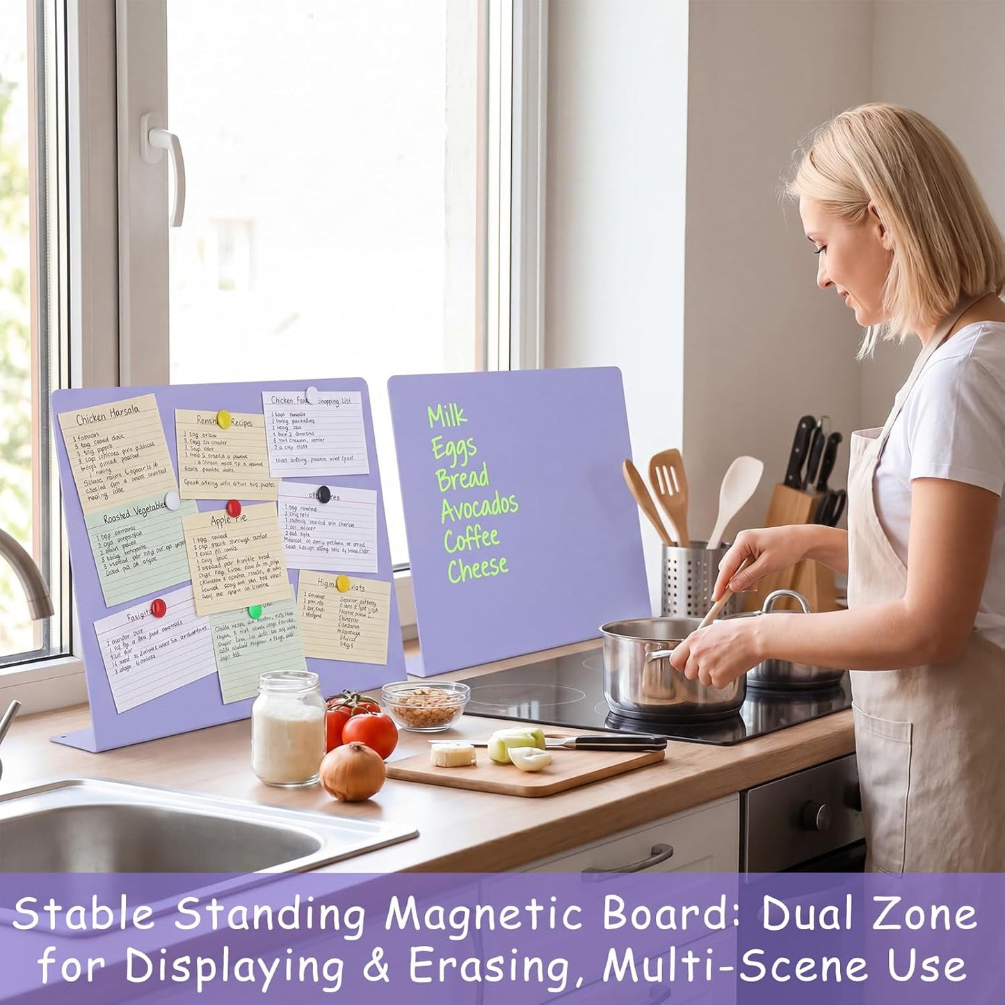 Geyoga 2 Pack Magnetic Bulletin Board with Stand, 16 x 12 Inch Black Magnet Display Board for Memo, Menu, Notes, Photos, for Kitchen Countertop, Office Desk, School