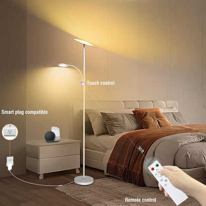 marctronic Floor Lamps for Living Room, 44W/4500LM Super Bright 2 in 1 LED Floor Lamp with Remote, Stepless Dimmable, 69" Tall Standing Floor Lamp with Bendable Reading Light for Bedroom Office