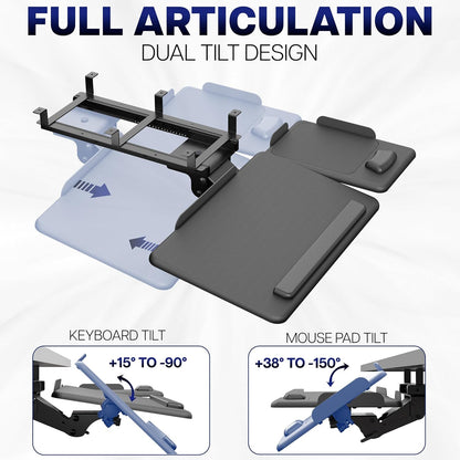 VIVO Adjustable 27 x 12 inch Under Desk Keyboard Tray with 2-Part Tilting Design, Ergonomic Under Table Mount with Padding, Black, Mount-KBTM1