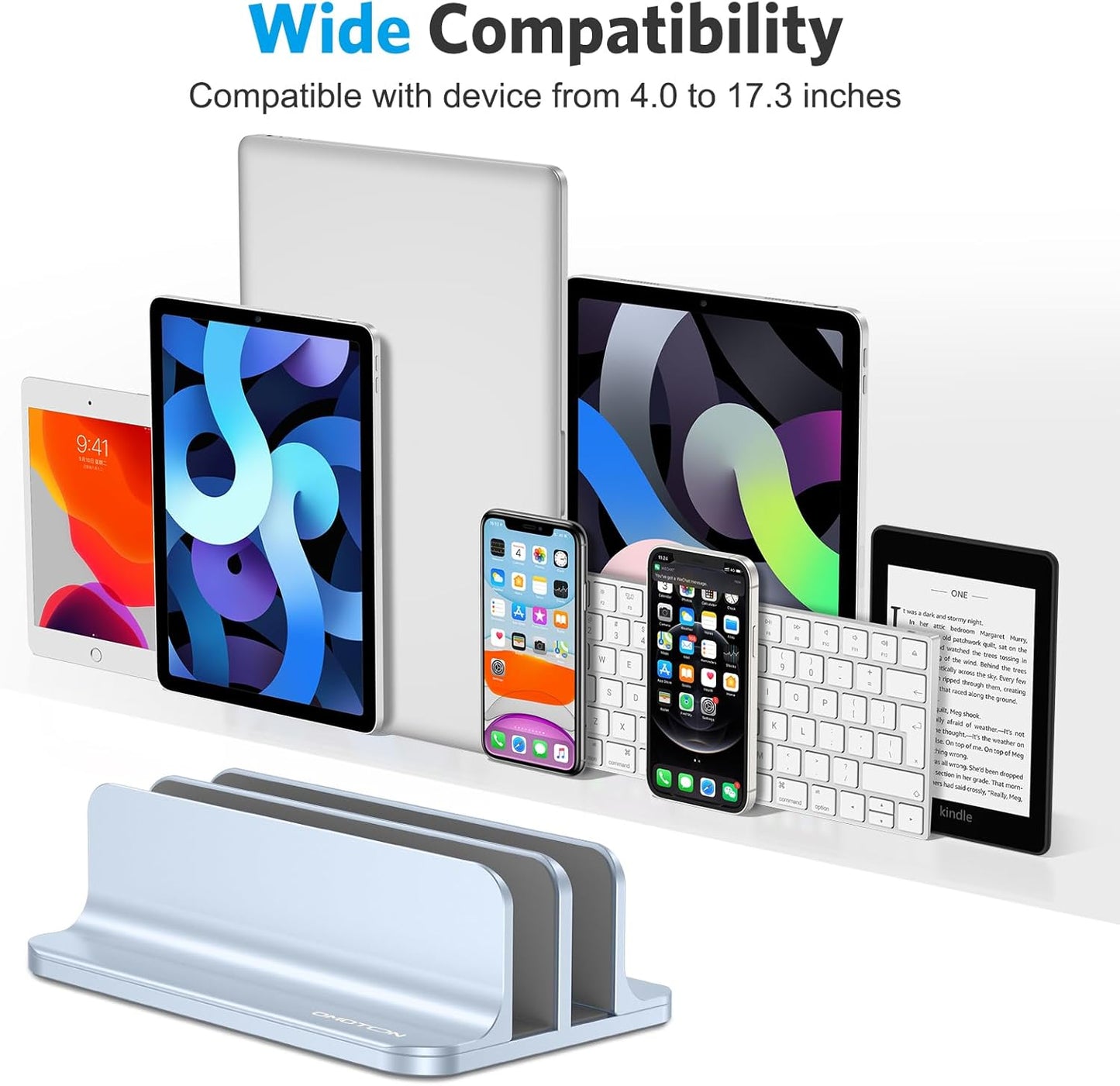 OMOTON Vertical Laptop Stand [Updated Double Version], Desktop Aluminum Mac Book Stand with Adjustable Dock Size, Fits All Mac Book, Surface, Chrome Book and Gaming Laptops (Up to 17.3 inch) (Black)