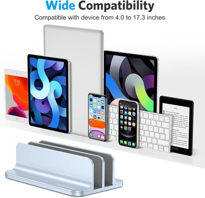 OMOTON Vertical Laptop Stand [Updated Double Version], Desktop Aluminum Mac Book Stand with Adjustable Dock Size, Fits All Mac Book, Surface, Chrome Book and Gaming Laptops (Up to 17.3 inch) (Black)