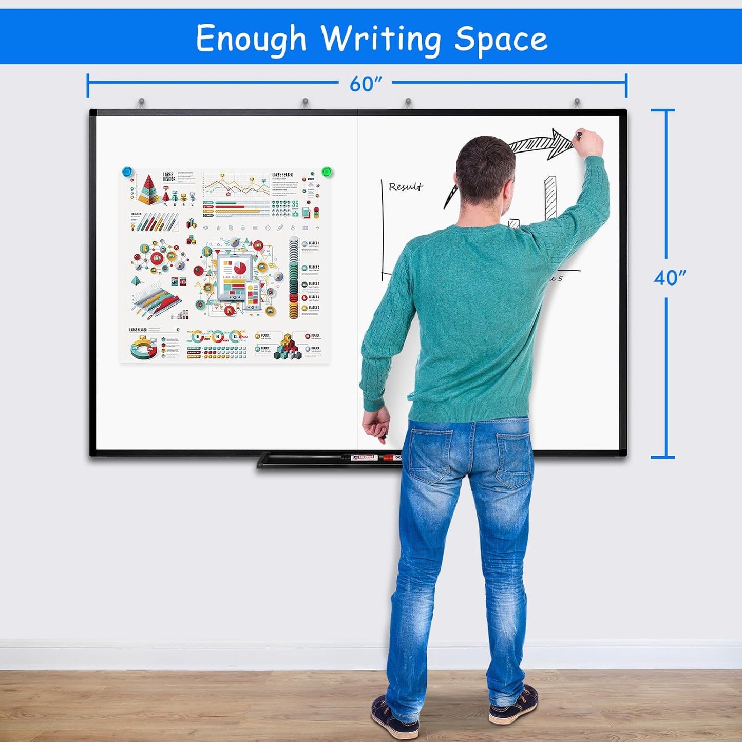 Magnetic White Board Dry Erase Board for Wall，72" x 40" Wall-Mounted Aluminum Frame Marker Board, Foldable Portable Whiteboard with a Long Pen Tray for School, Classroom, Office & Home