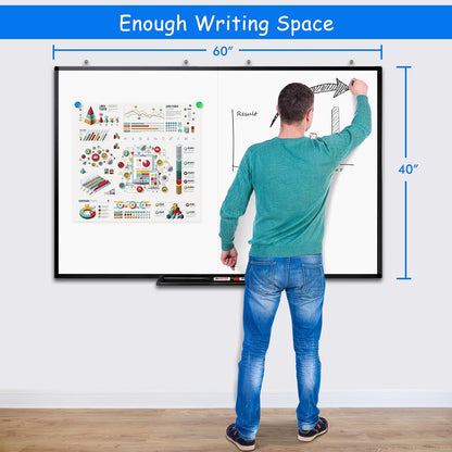 Magnetic White Board Dry Erase Board for Wall，72" x 40" Wall-Mounted Aluminum Frame Marker Board, Foldable Portable Whiteboard with a Long Pen Tray for School, Classroom, Office & Home