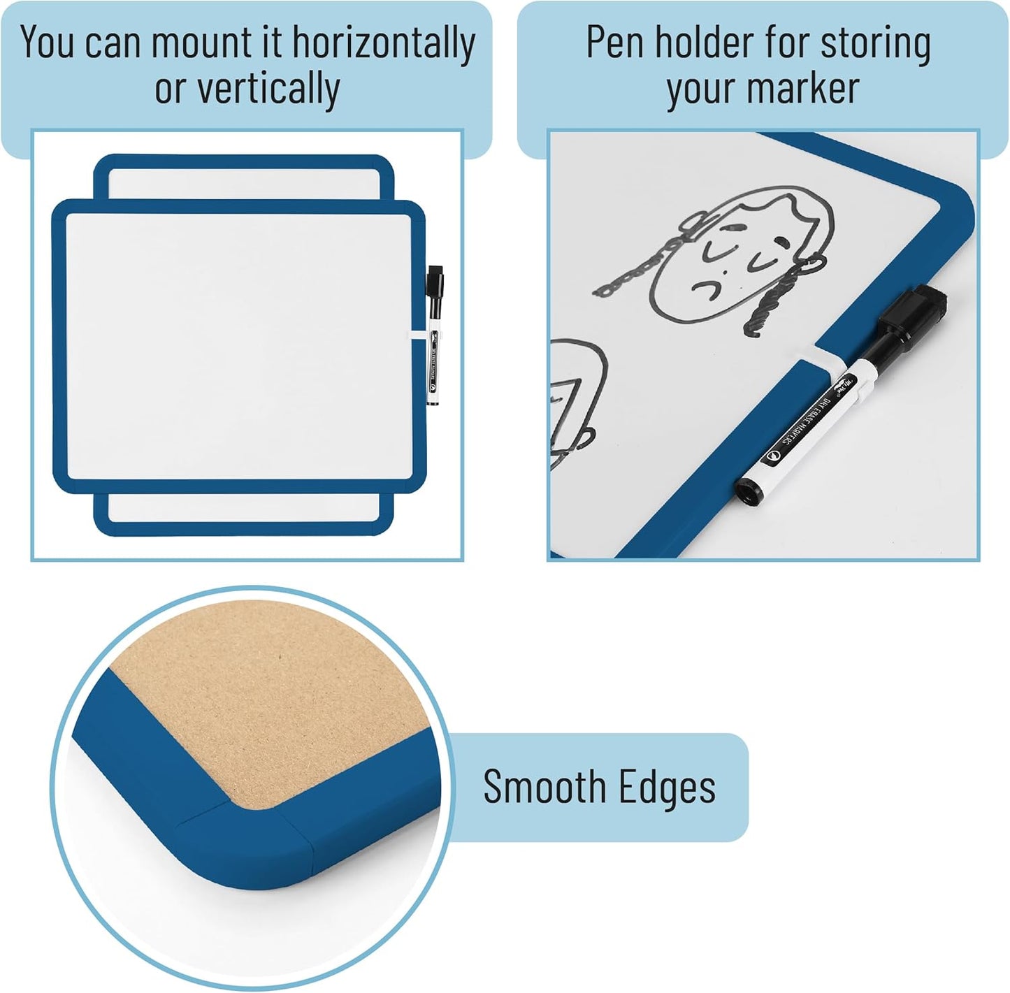 Mr. Pen- Dry Erase Board, 14” x 11” with a Black Dry Erase Marker, White Frame, Small Mini White Board for Students, Fridge, Wall, Locker, Includes Double Sided Tapes